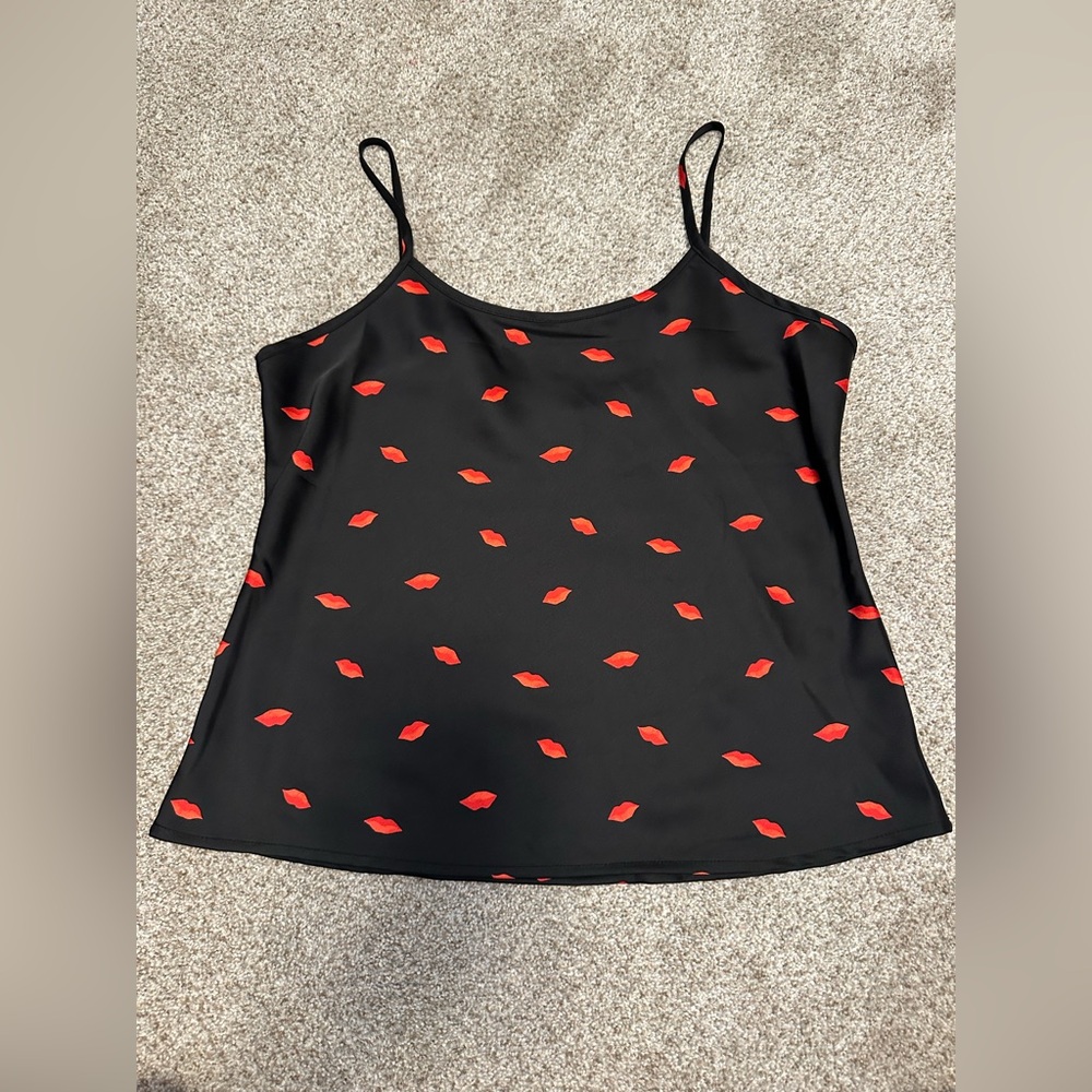 a new day Black‎ Camisole with Red Lips Pattern